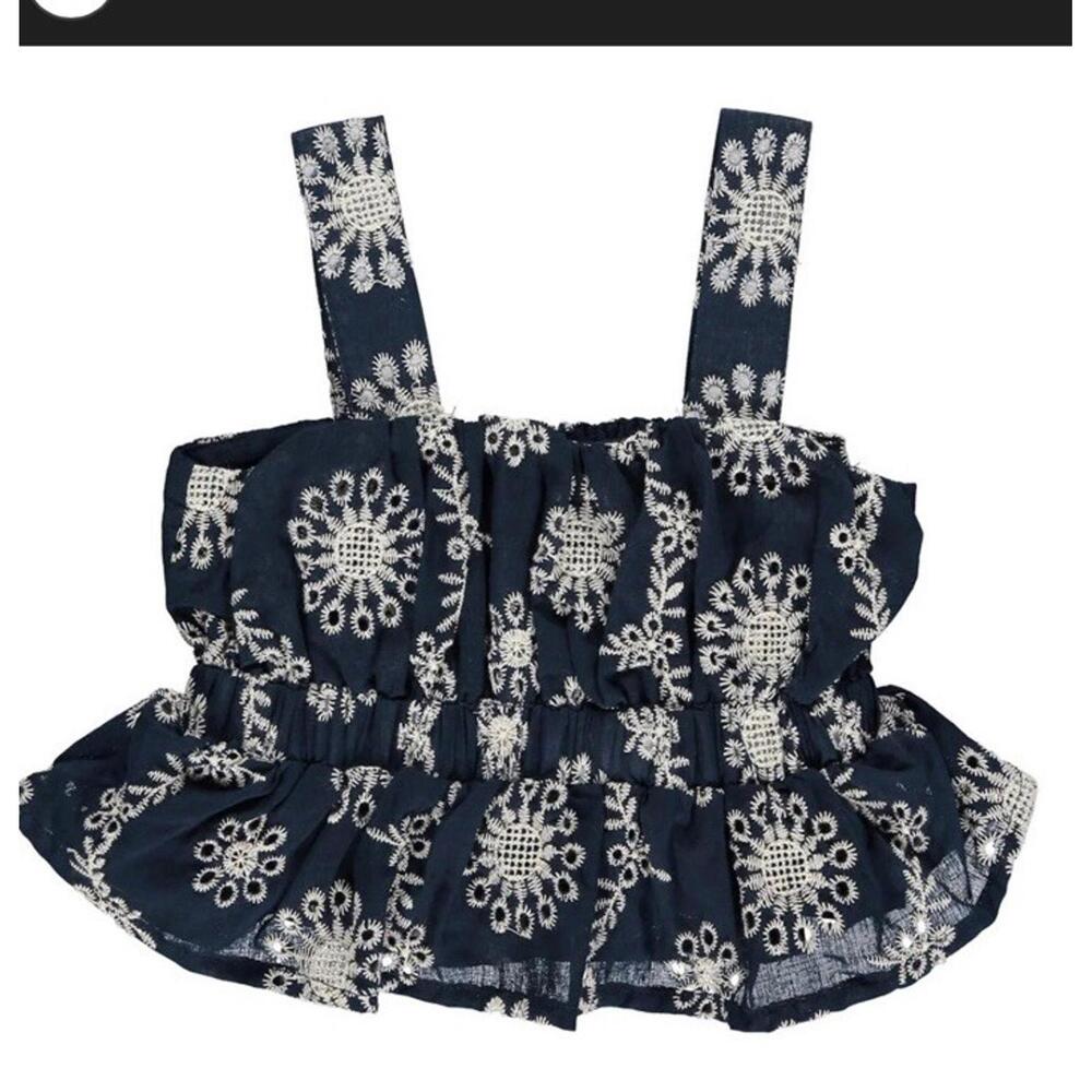 Coco & Jameson Blue Embroidered Flowy Boho Size Medium Cropped Tank Top